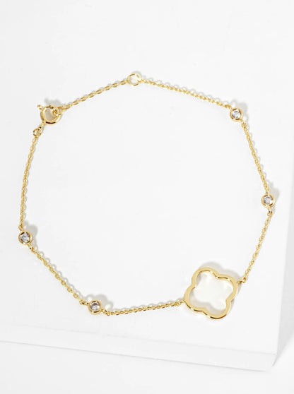 18K Gold Dipped 15mm Quatrefoil Cutout CZ Stone Chain Bracelet
