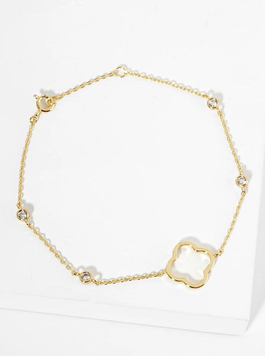 18K Gold Dipped 15mm Quatrefoil Cutout CZ Stone Chain Bracelet