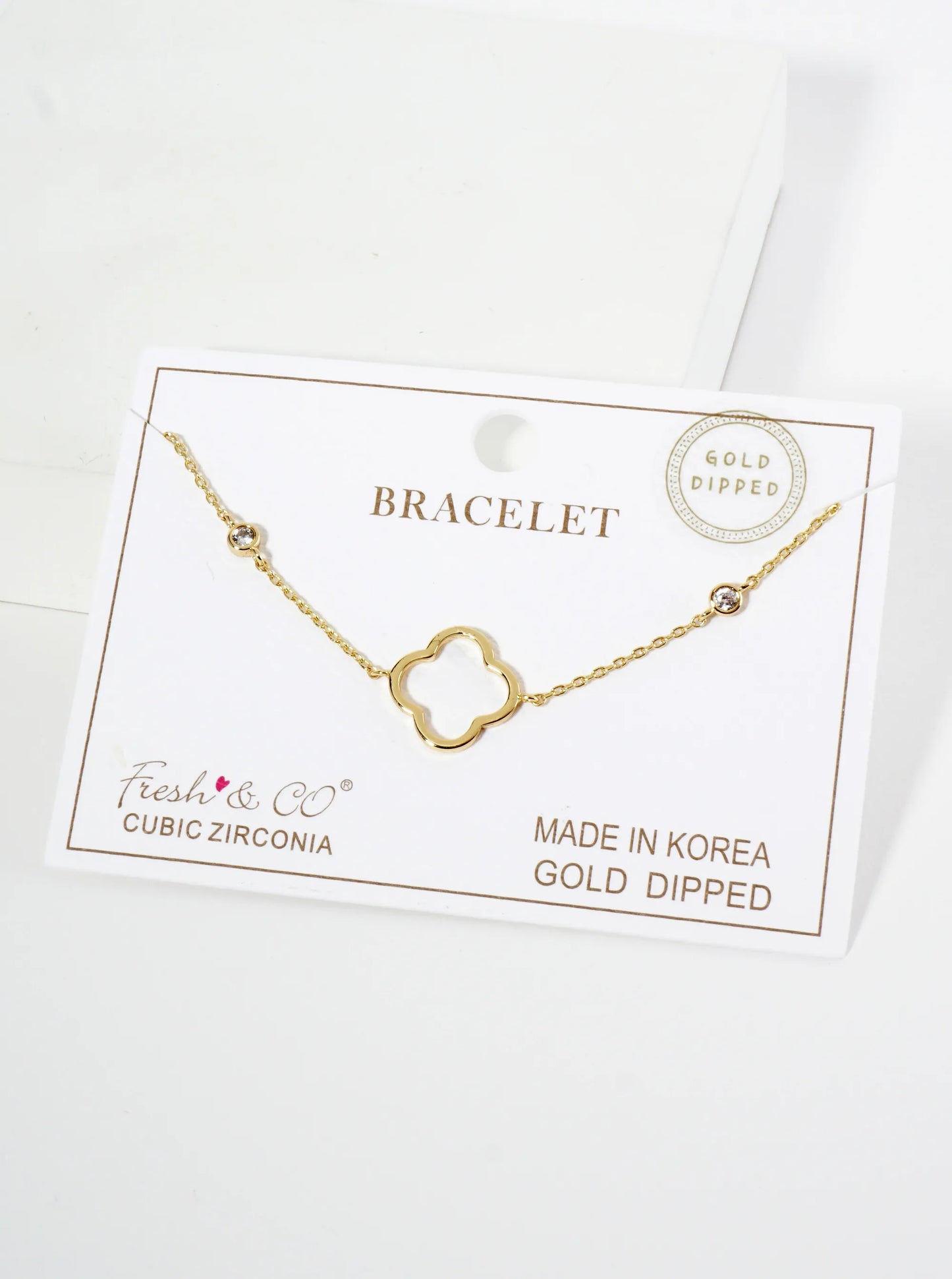 18K Gold Dipped 15mm Quatrefoil Cutout CZ Stone Chain Bracelet