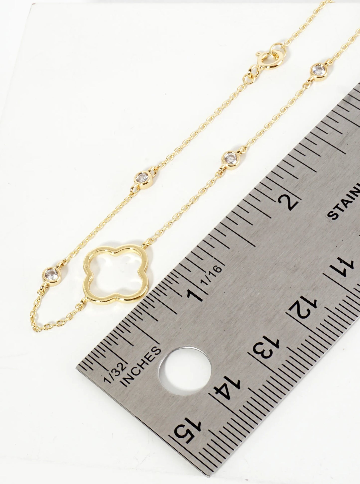 18K Gold Dipped 15mm Quatrefoil Cutout CZ Stone Chain Bracelet