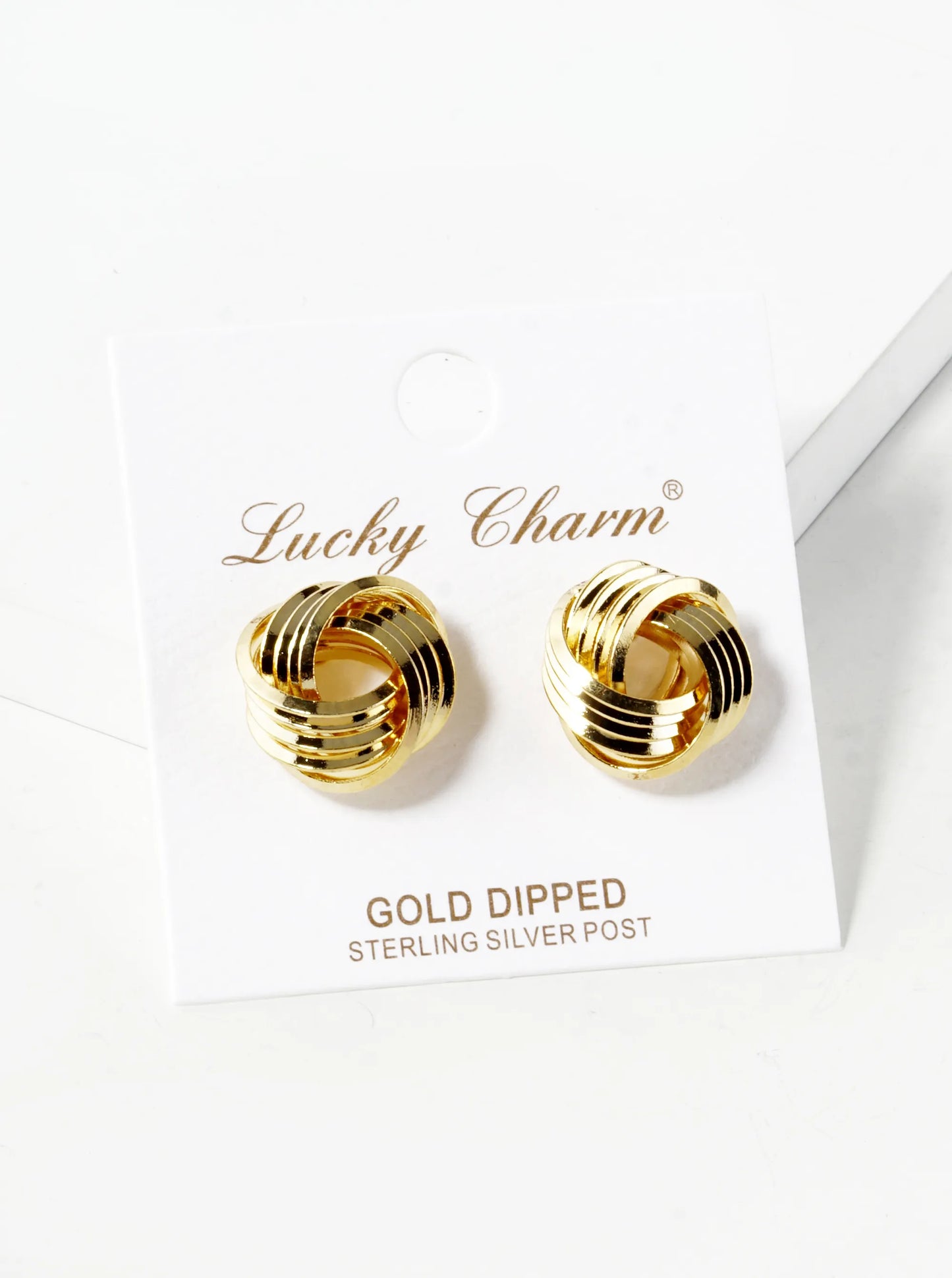 18K Gold Dipped 15mm Textured Love Knot Stud Earrings