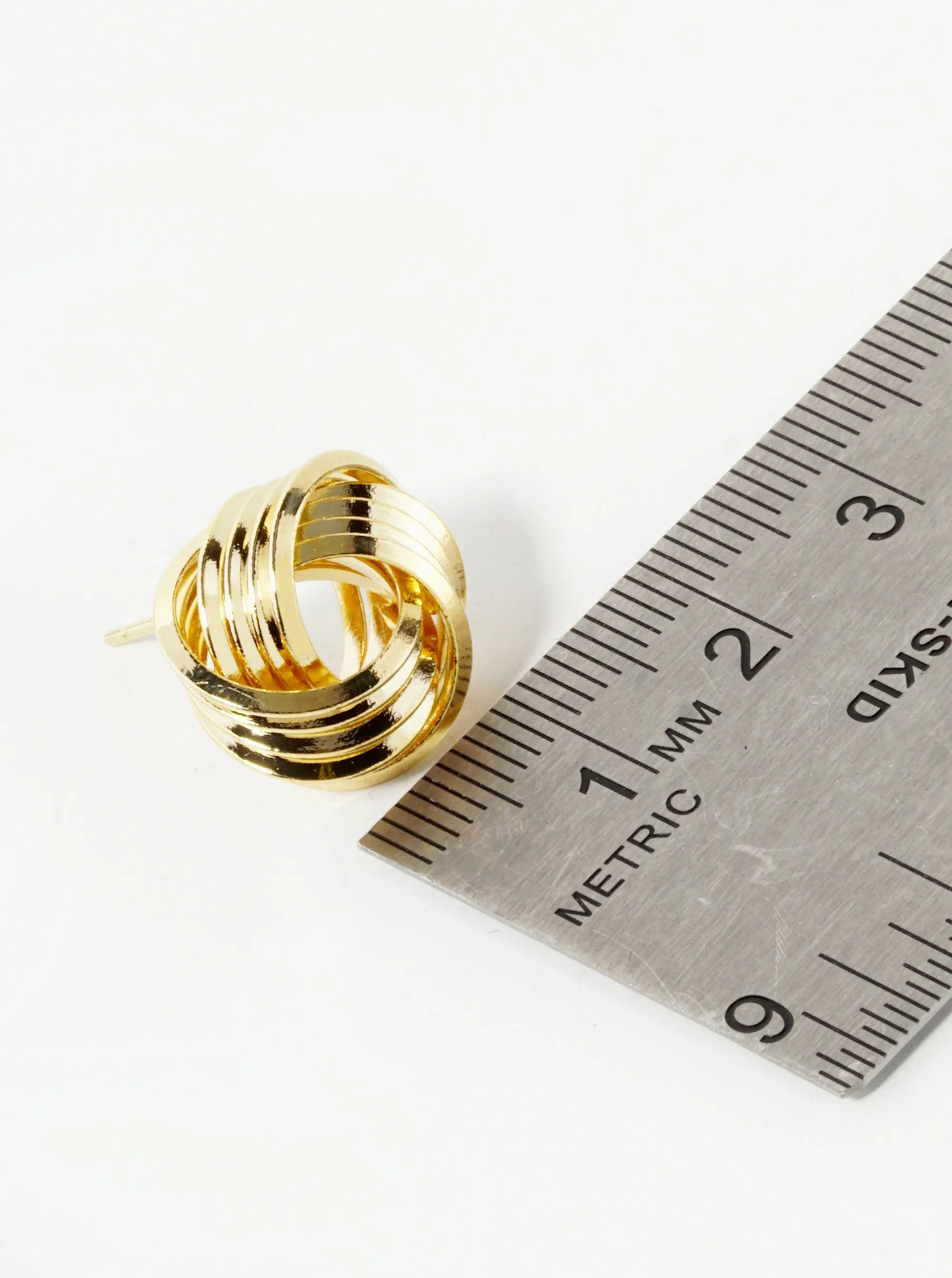 18K Gold Dipped 15mm Textured Love Knot Stud Earrings