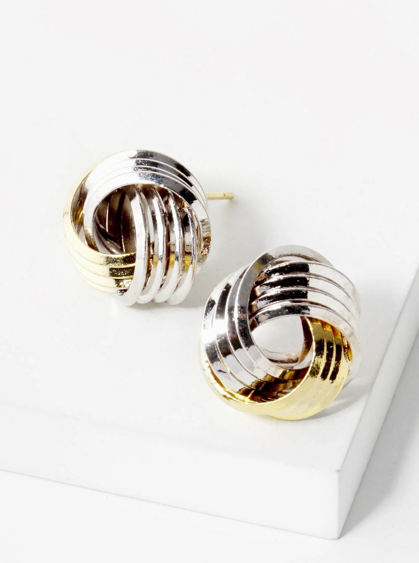 18K Gold Dipped 15mm Textured Love Knot Stud Earrings