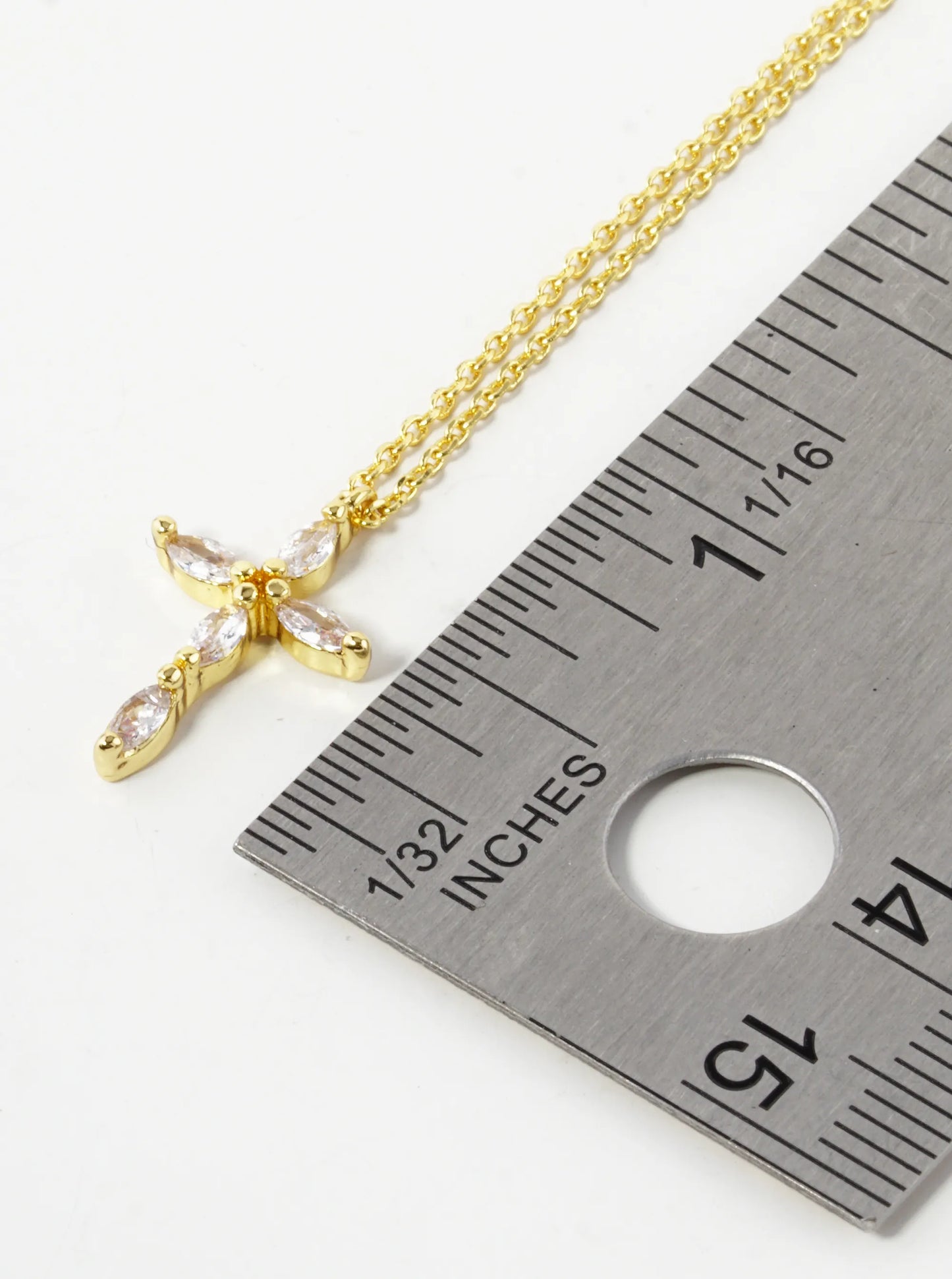 18K Gold Dipped 16mm Marquise Shaped Cubic Zirconia Stone Cross Pendant Necklace