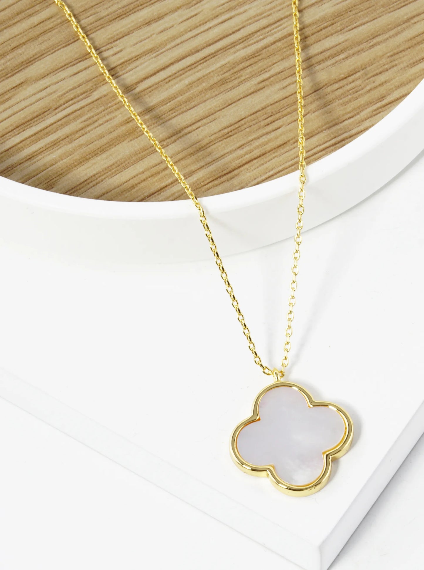 18K Gold Dipped 16mm Quatrefoil Pendant Necklace