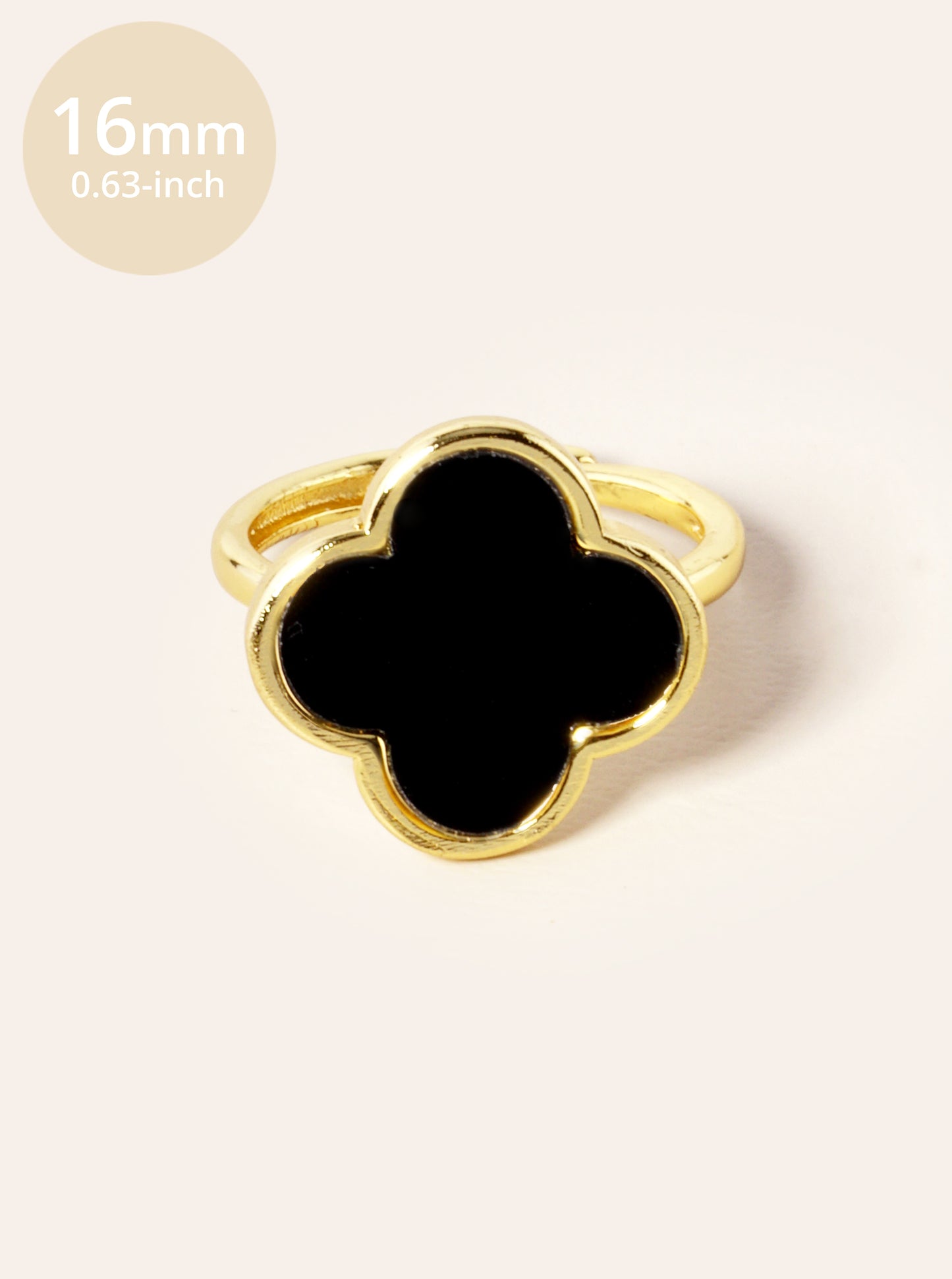 18K Gold Dipped 16mm Semi-Precious Quatrefoil Adjustable Ring