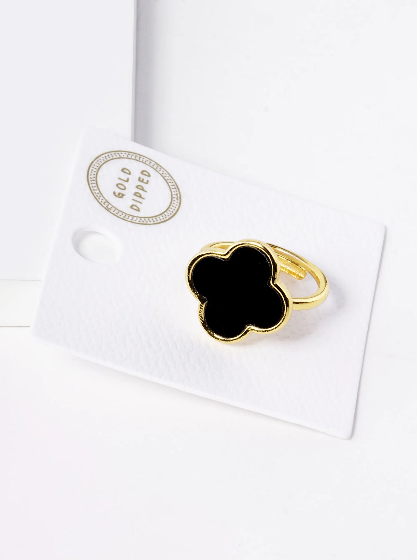 18K Gold Dipped 16mm Semi-Precious Quatrefoil Adjustable Ring