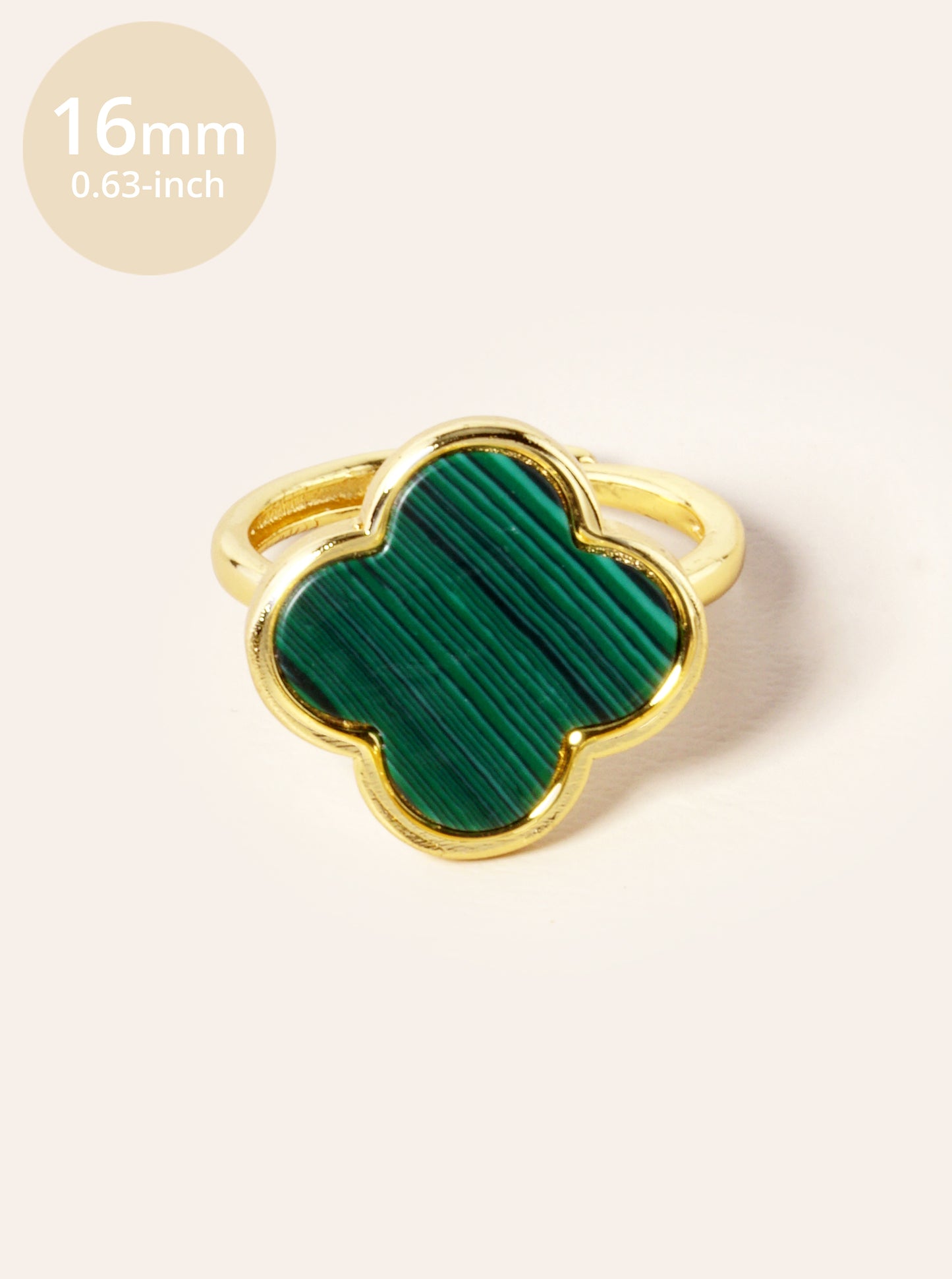 18K Gold Dipped 16mm Semi-Precious Quatrefoil Adjustable Ring