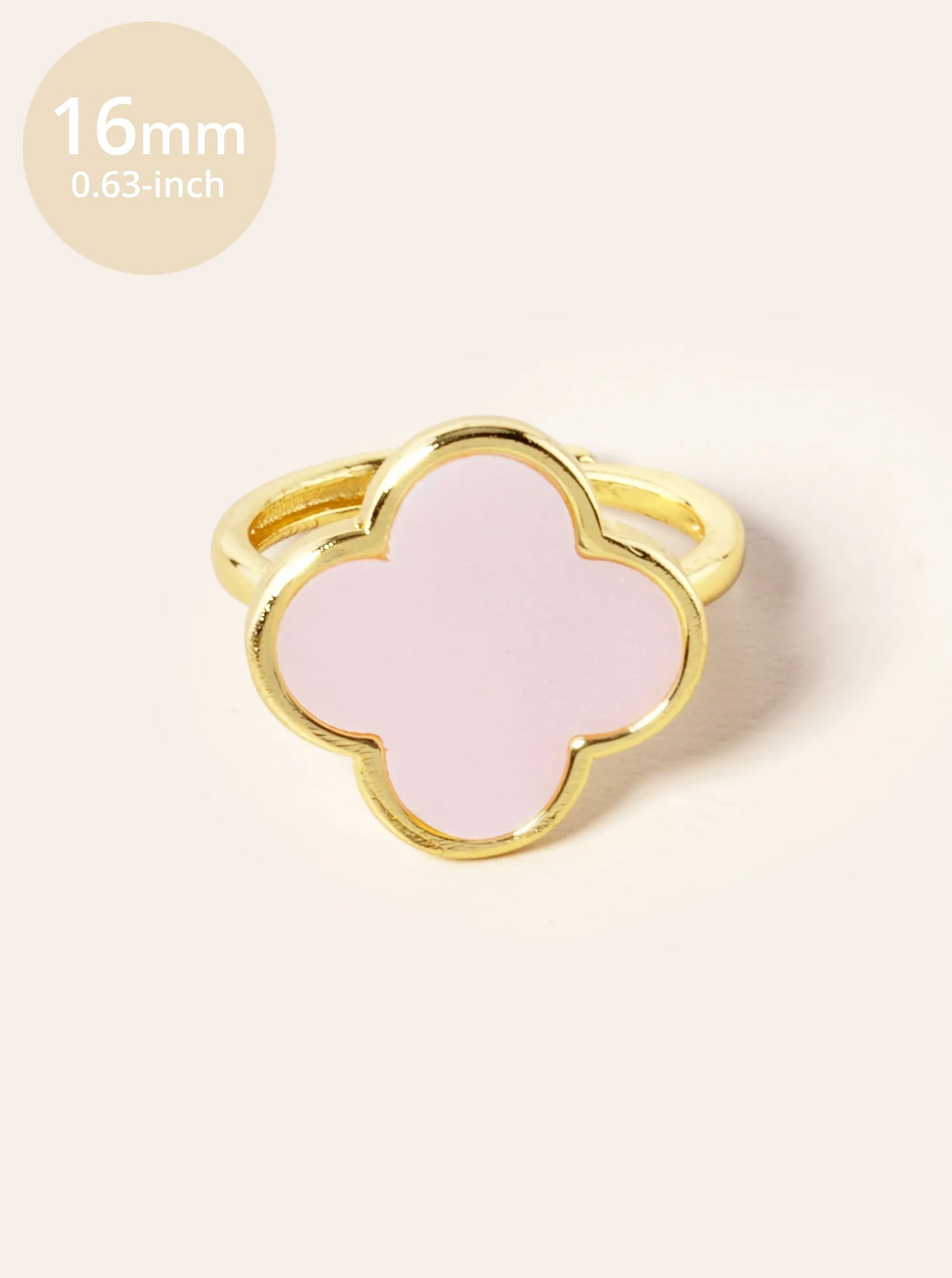 18K Gold Dipped 16mm Semi-Precious Quatrefoil Adjustable Ring