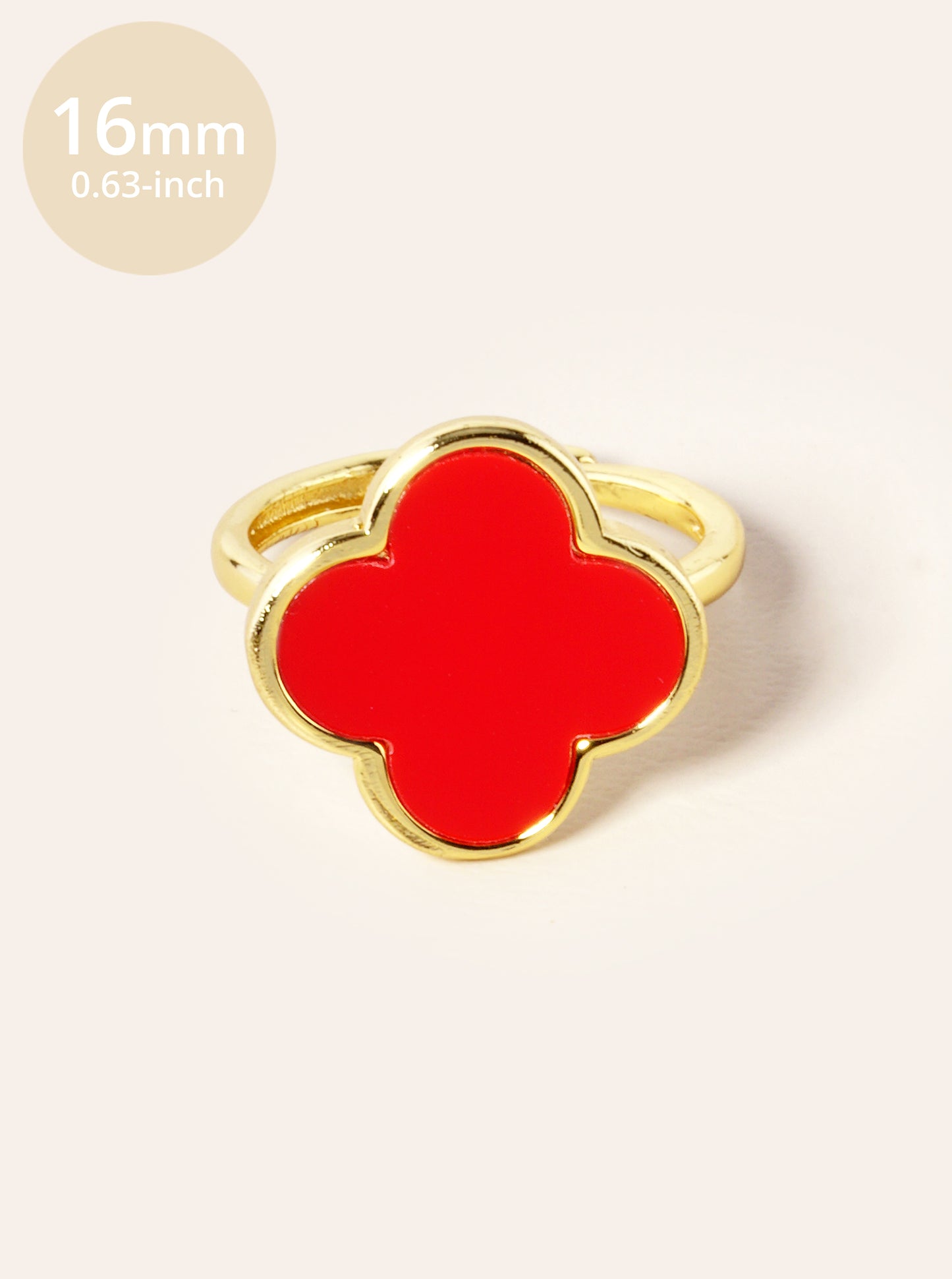 18K Gold Dipped 16mm Semi-Precious Quatrefoil Adjustable Ring