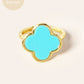 18K Gold Dipped 16mm Semi-Precious Quatrefoil Adjustable Ring