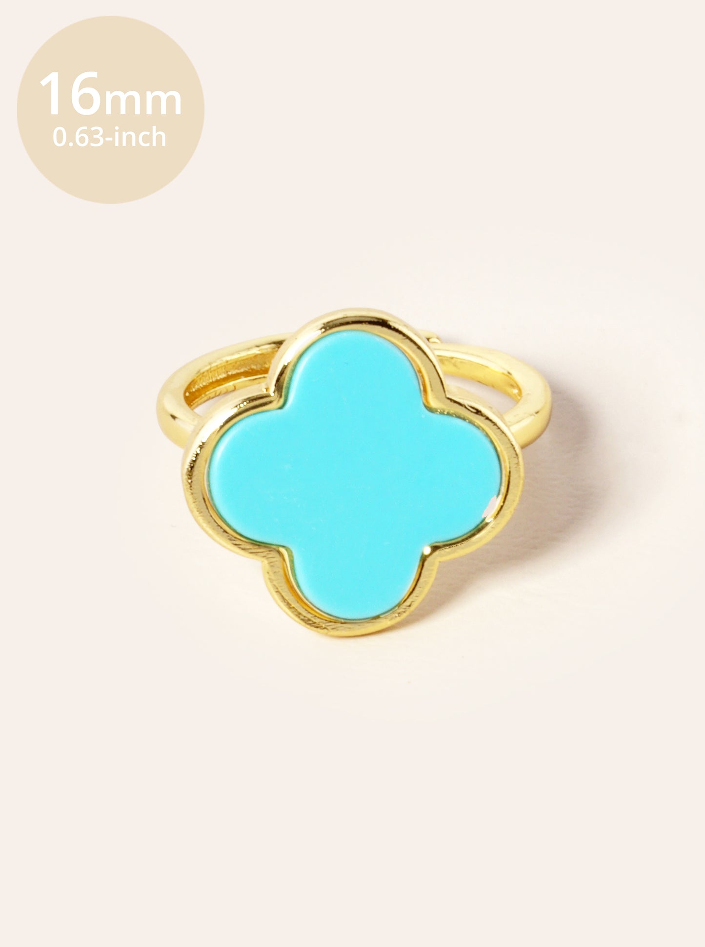18K Gold Dipped 16mm Semi-Precious Quatrefoil Adjustable Ring