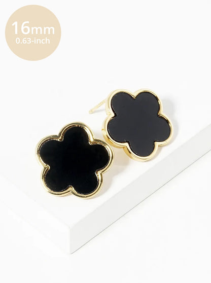 18K Gold Dipped 16mm Semi-Precious Stone Flower Stud Earrings