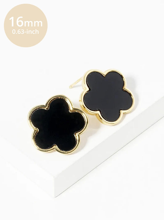 18K Gold Dipped 16mm Semi-Precious Stone Flower Stud Earrings