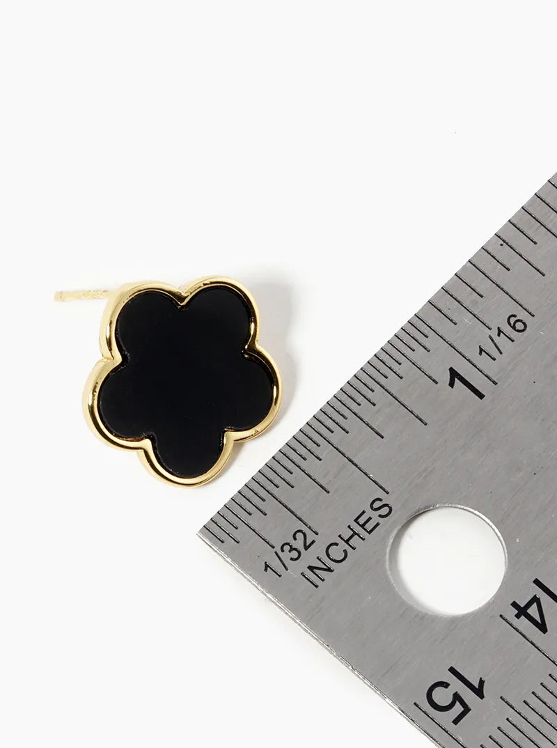 18K Gold Dipped 16mm Semi-Precious Stone Flower Stud Earrings