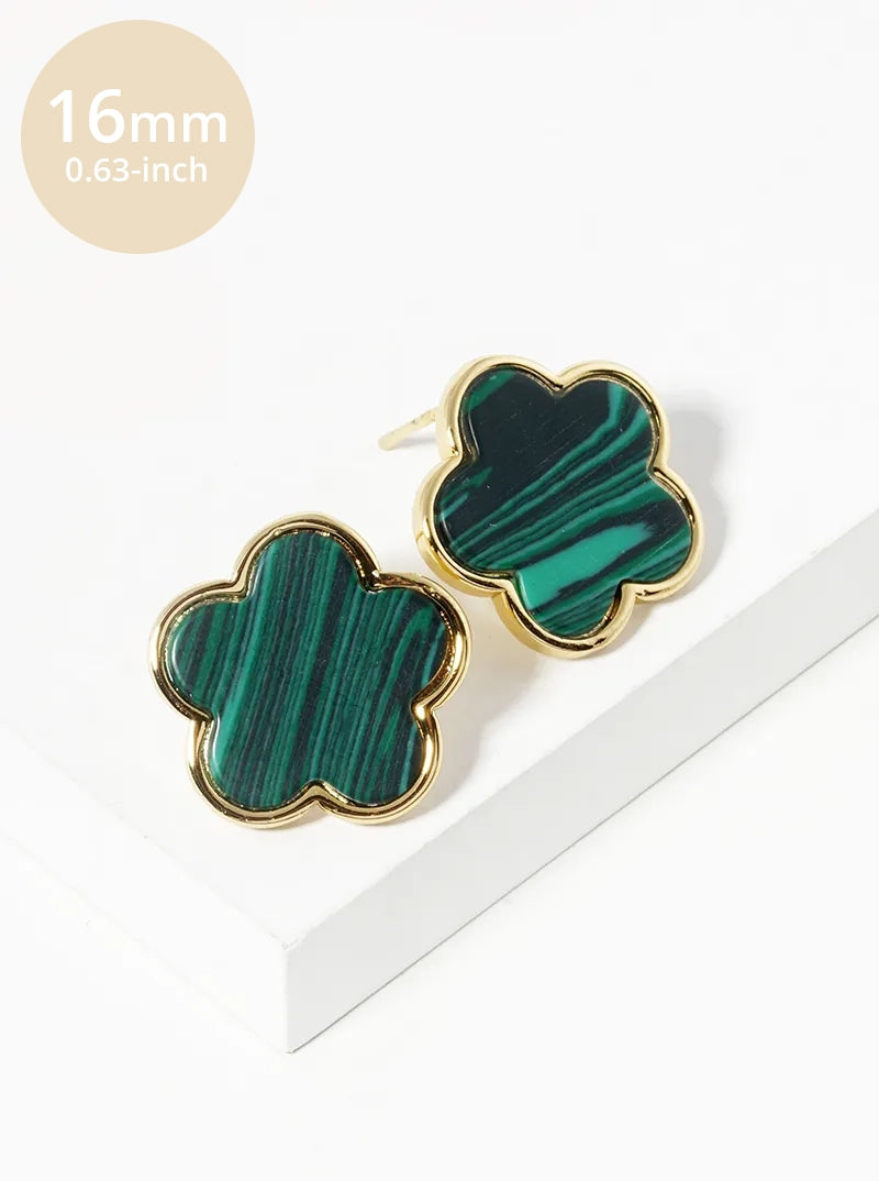 18K Gold Dipped 16mm Semi-Precious Stone Flower Stud Earrings