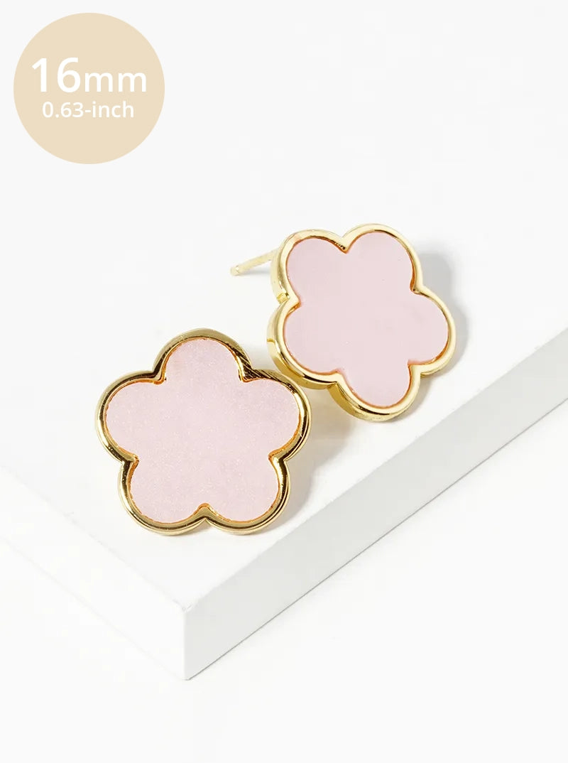 18K Gold Dipped 16mm Semi-Precious Stone Flower Stud Earrings