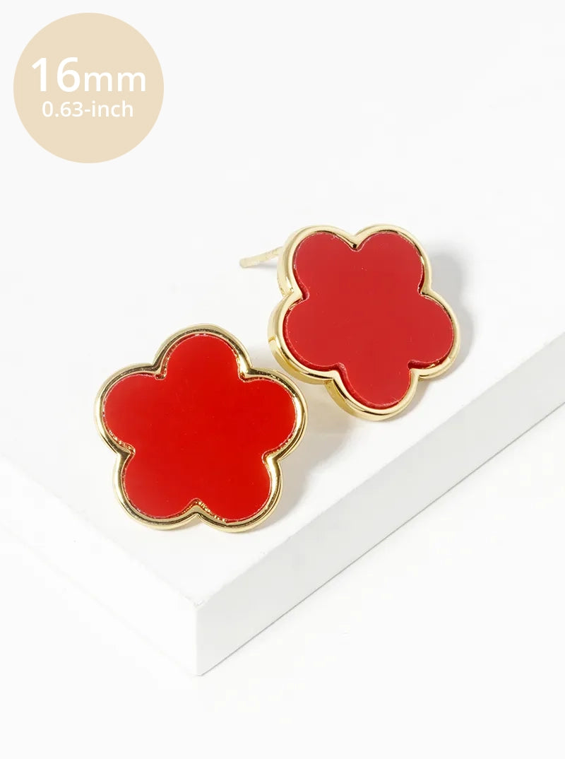 18K Gold Dipped 16mm Semi-Precious Stone Flower Stud Earrings