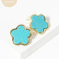 18K Gold Dipped 16mm Semi-Precious Stone Flower Stud Earrings