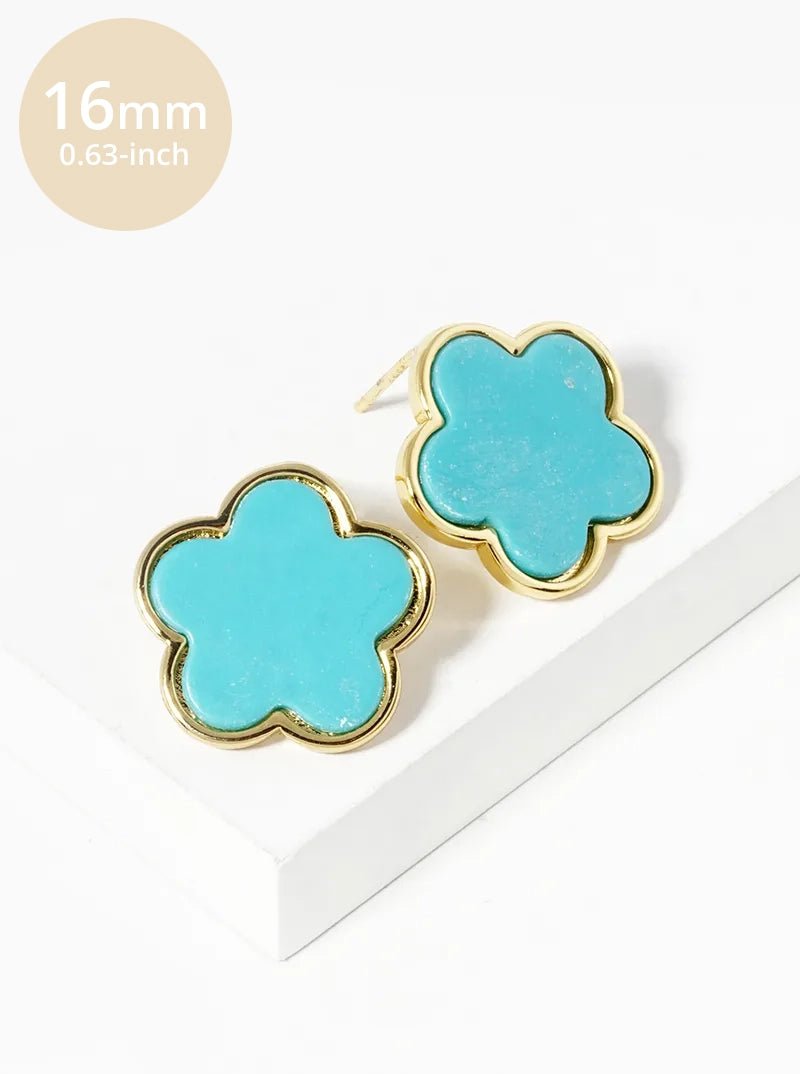 18K Gold Dipped 16mm Semi-Precious Stone Flower Stud Earrings