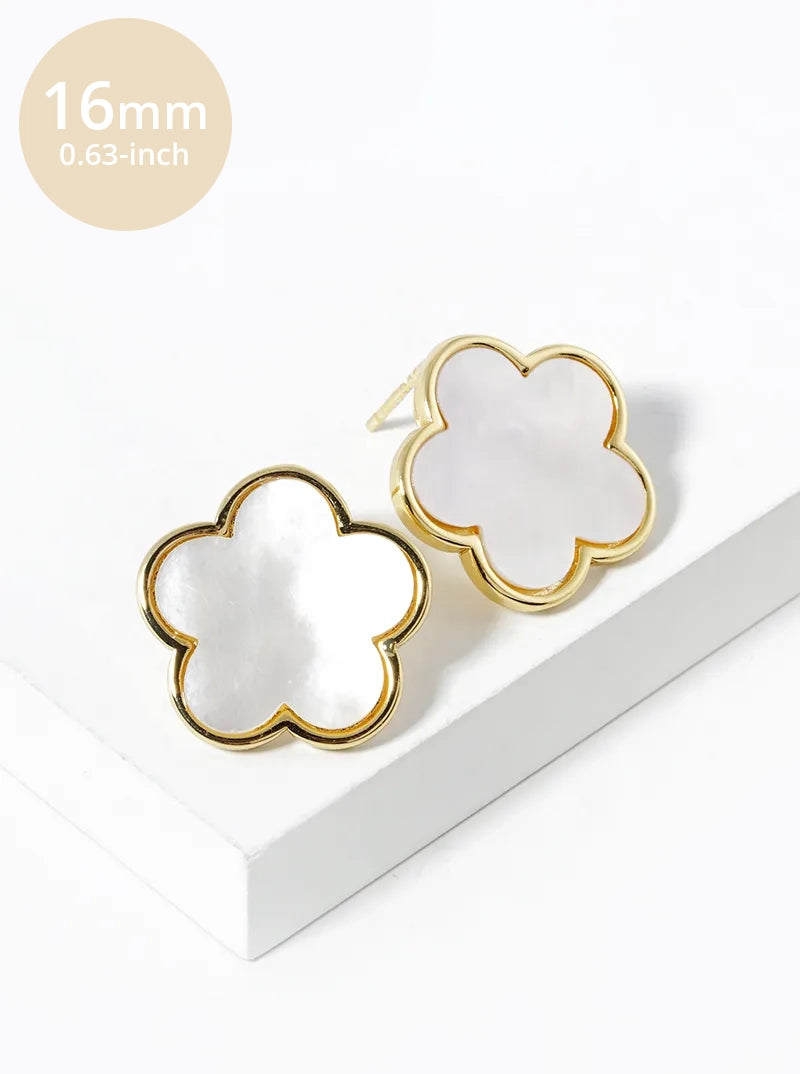 18K Gold Dipped 16mm Semi-Precious Stone Flower Stud Earrings