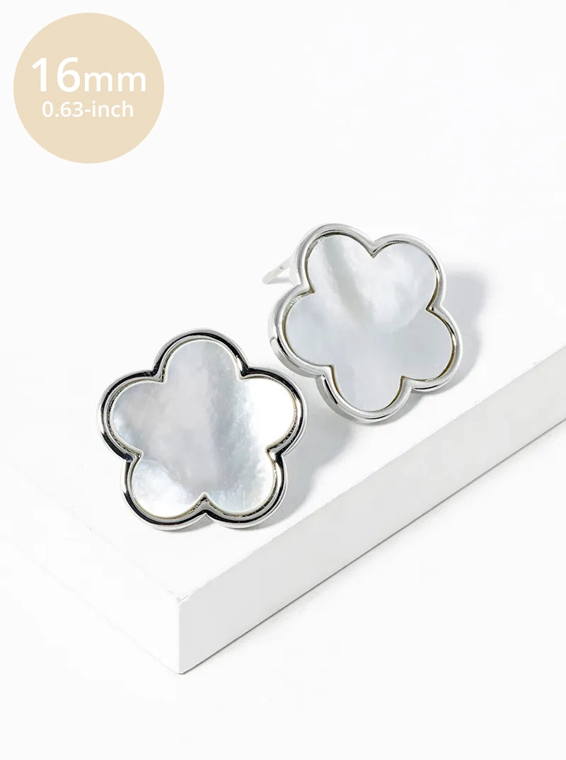 18K Gold Dipped 16mm Semi-Precious Stone Flower Stud Earrings