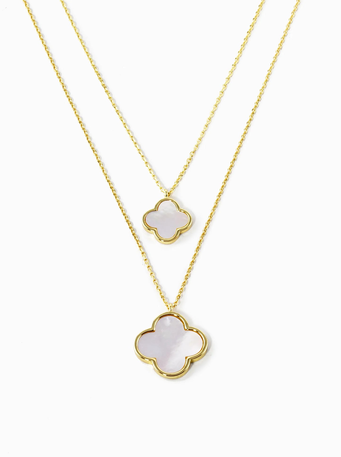 White Gold Dipped 17 And 12mm Double Quatrefoil Pendant Layered Necklace