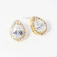 White Gold Dipped 17mm CZ Pave Teardrop Post Stud Earrings