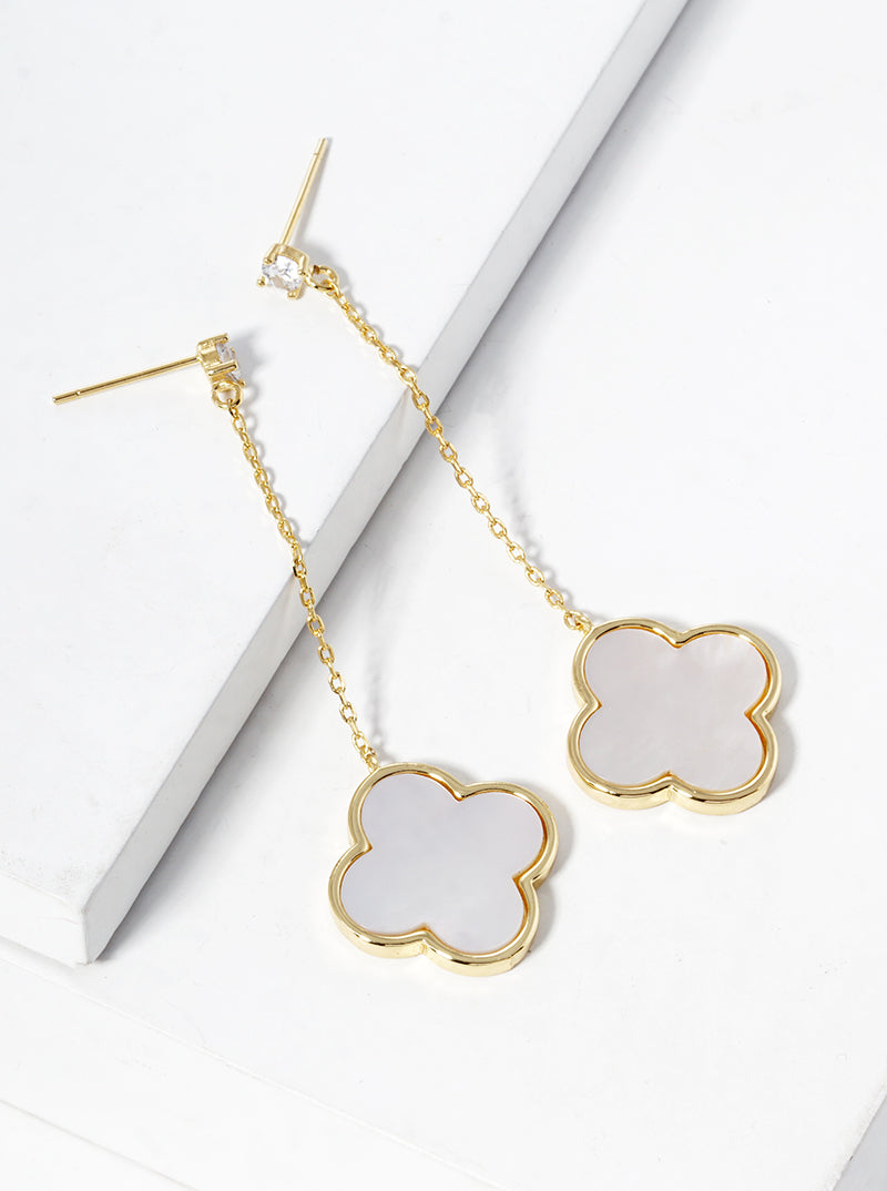 18K Gold Dipped 17mm Quatrefoil Chain Drop Dangle Post Earrings