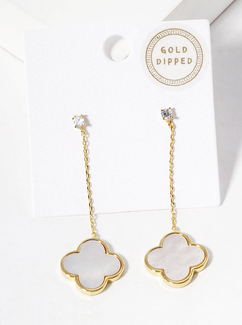 18K Gold Dipped 17mm Quatrefoil Chain Drop Dangle Post Earrings