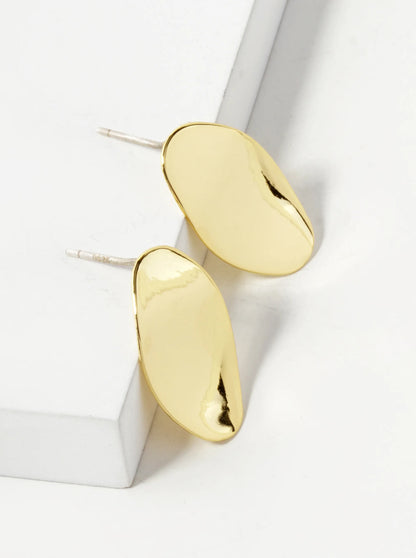 18K Gold Dipped 18mm Curved Brass Oval Sterling Silver Post Stud Earrings