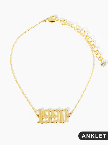 18K Gold Dipped 1990 Birth Year Brass Chain Anklet