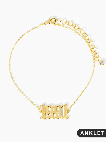 18K Gold Dipped 1991 Birth Year Brass Chain Anklet