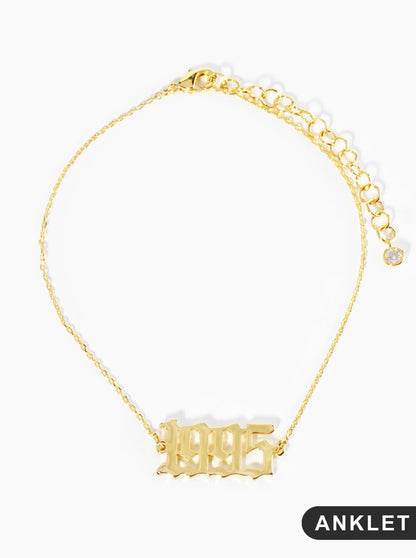 18K Gold Dipped 1995 Birth Year Brass Chain Anklet