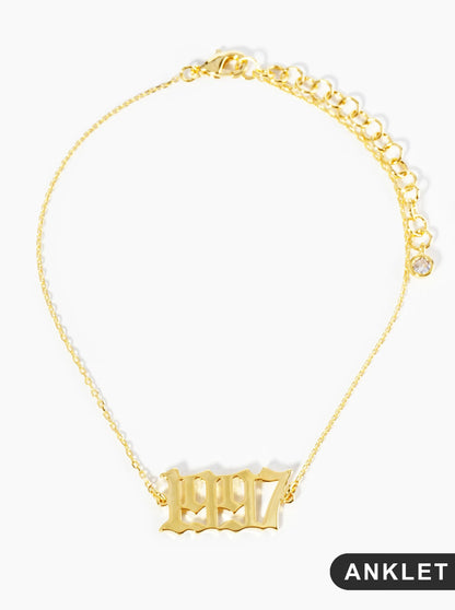 18K Gold Dipped 1997 Birth Year Brass Chain Anklet