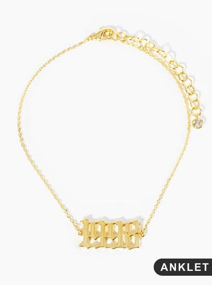 18K Gold Dipped 1998 Birth Year Brass Chain Anklet