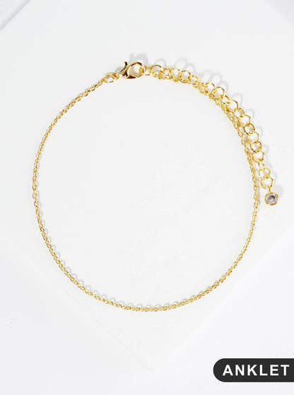 18K Gold Dipped 1mm Classic Brass Chain Anklet