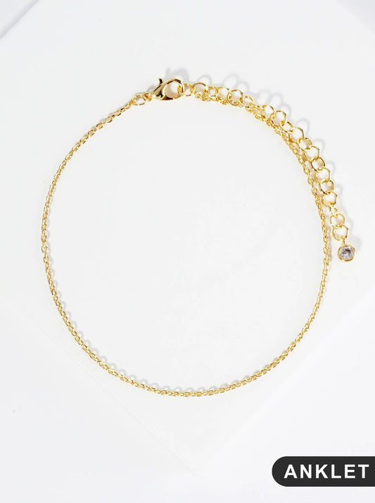 18K Gold Dipped 1mm Classic Brass Chain Anklet