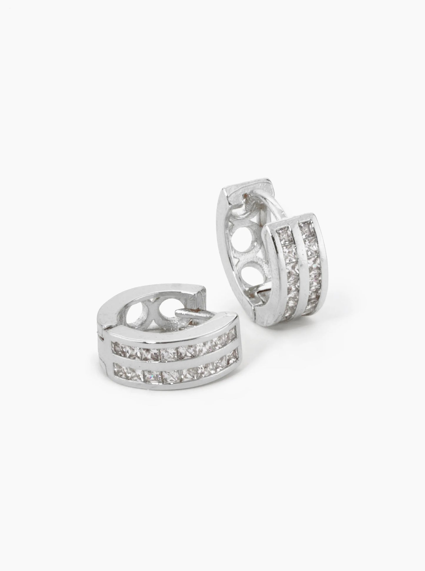 18K Gold Dipped 2 Line Micro Pave Set Cubic Zirconia 12mm Huggie Hoop Earrings