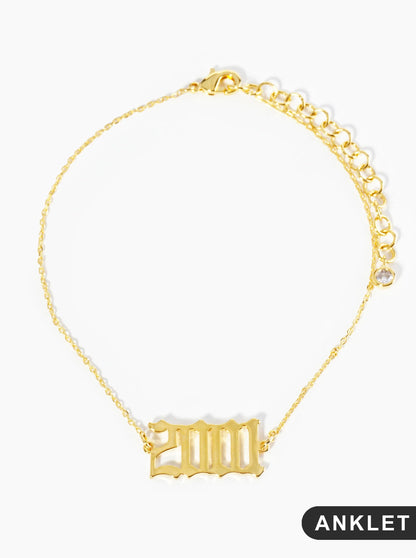 18K Gold Dipped 2001 Birth Year Brass Chain Anklet
