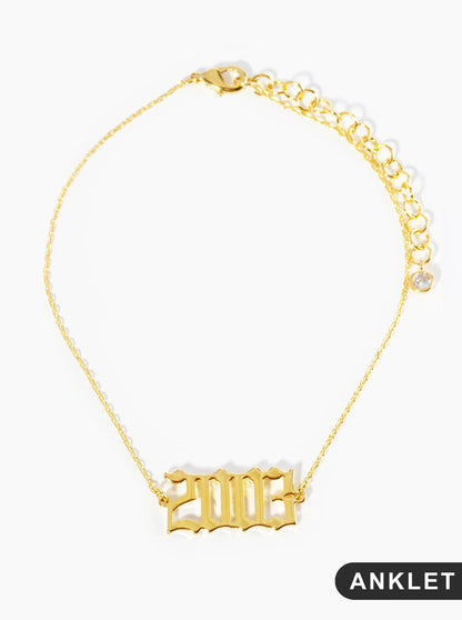 18K Gold Dipped 2003 Birth Year Brass Chain Anklet