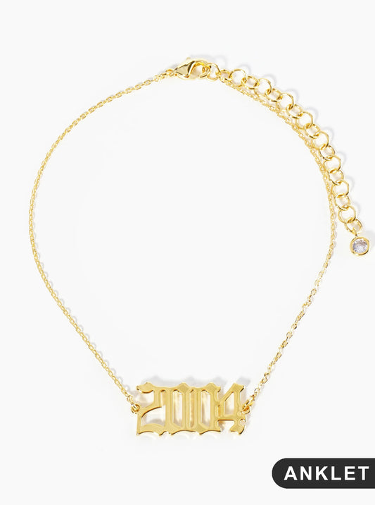 18K Gold Dipped 2004 Birth Year Brass Chain Anklet
