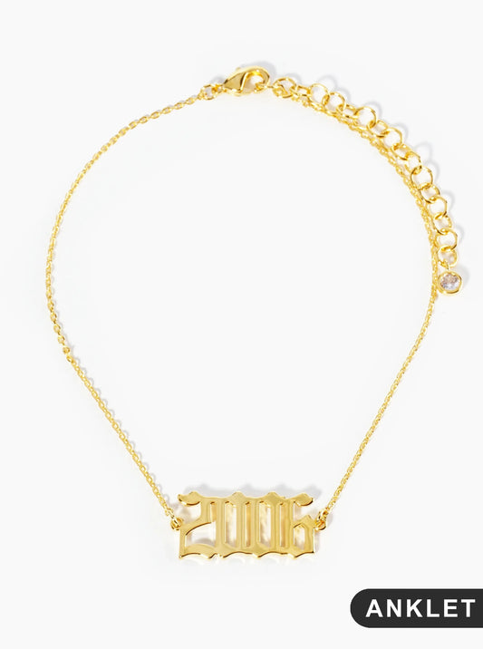 18K Gold Dipped 2006 Birth Year Brass Chain Anklet