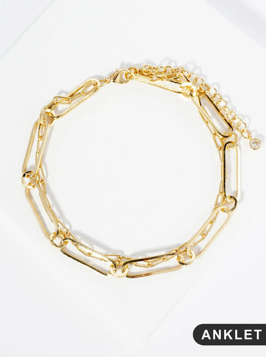 18K Gold Dipped 20mm 6mm Brass Layered Link Chain Anklet