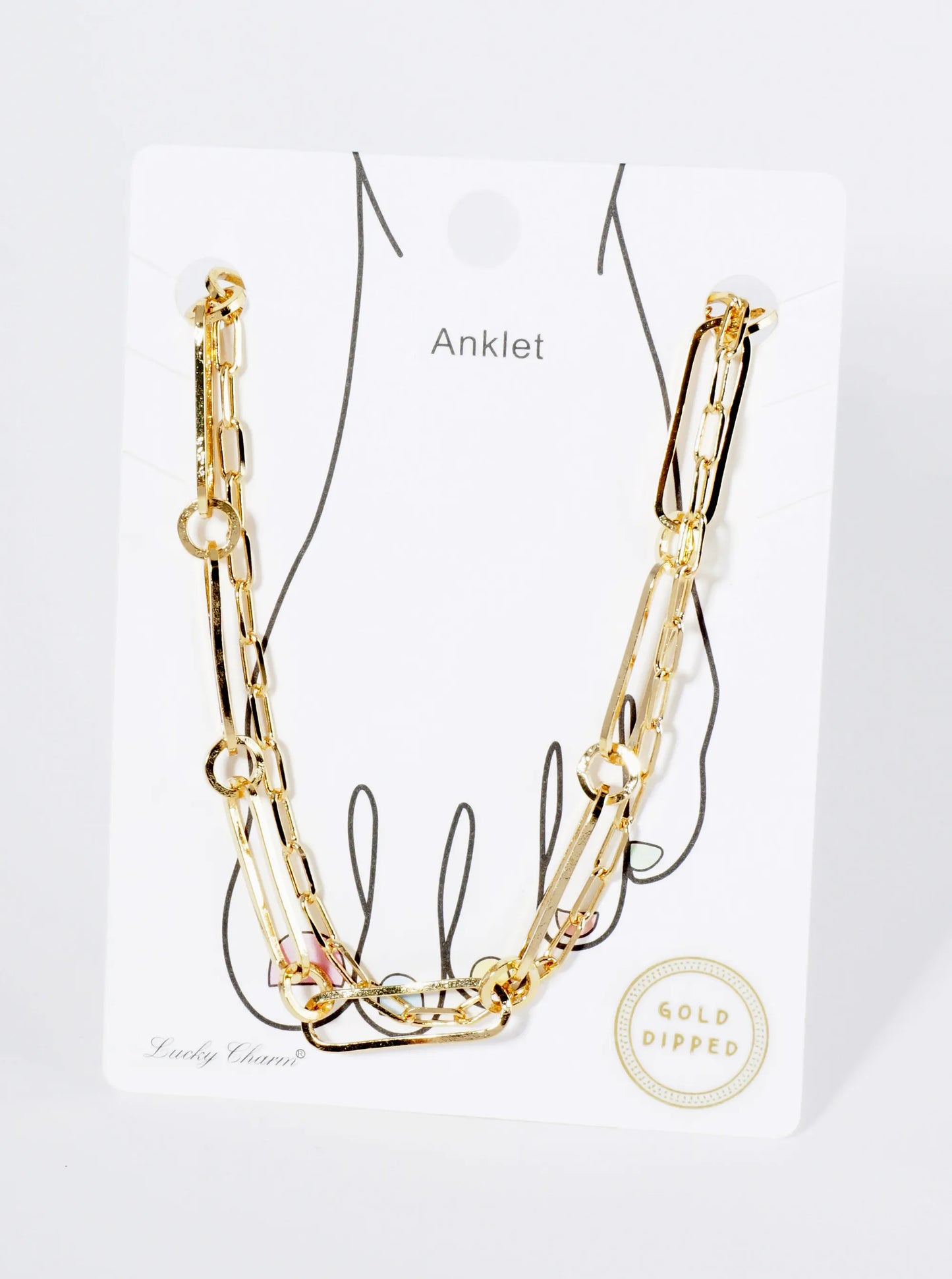 18K Gold Dipped 20mm 6mm Brass Layered Link Chain Anklet