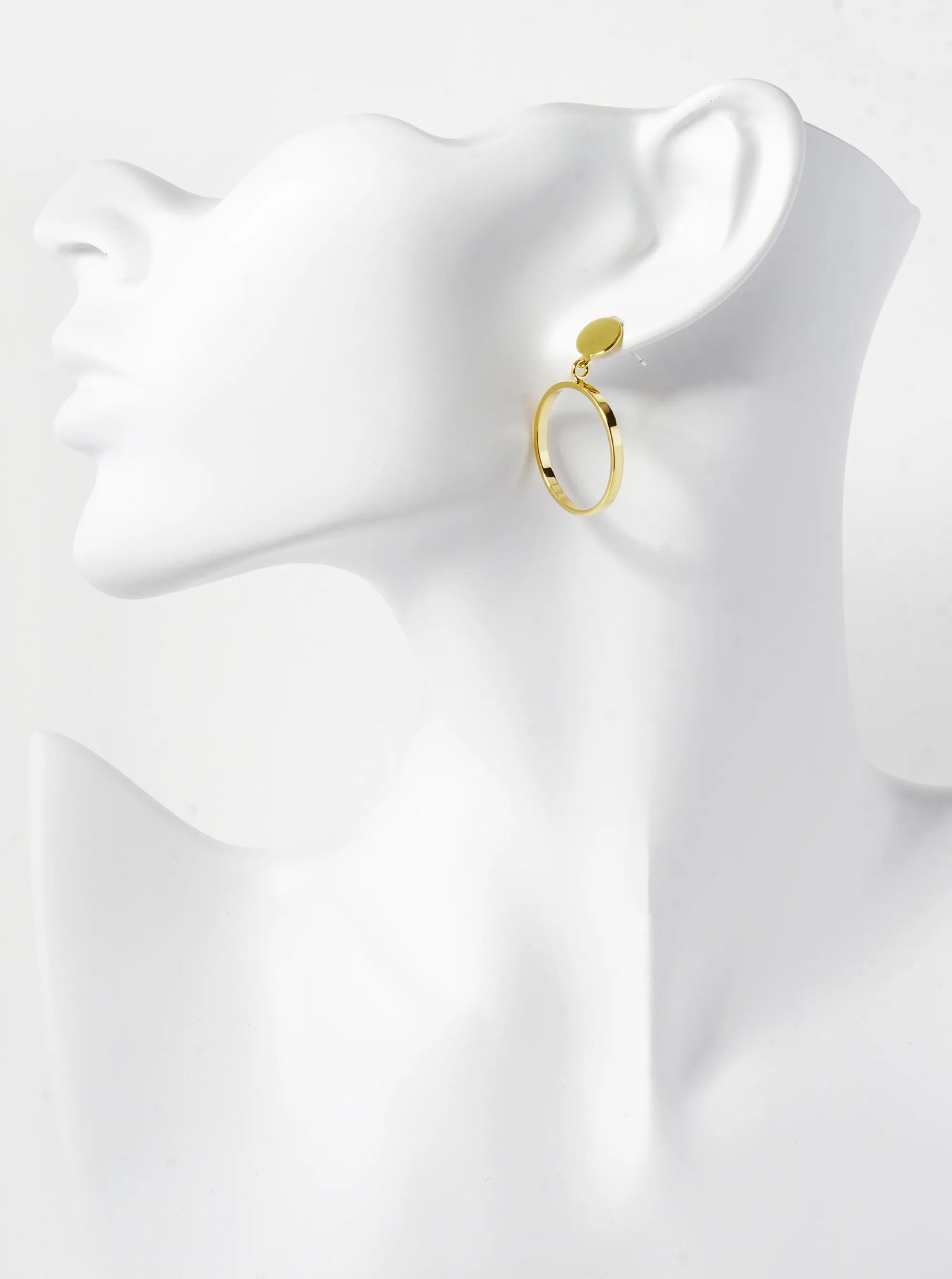 18K Gold Dipped 20mm Brass Circle Drop Sterling Silver Post Dangle Earrings