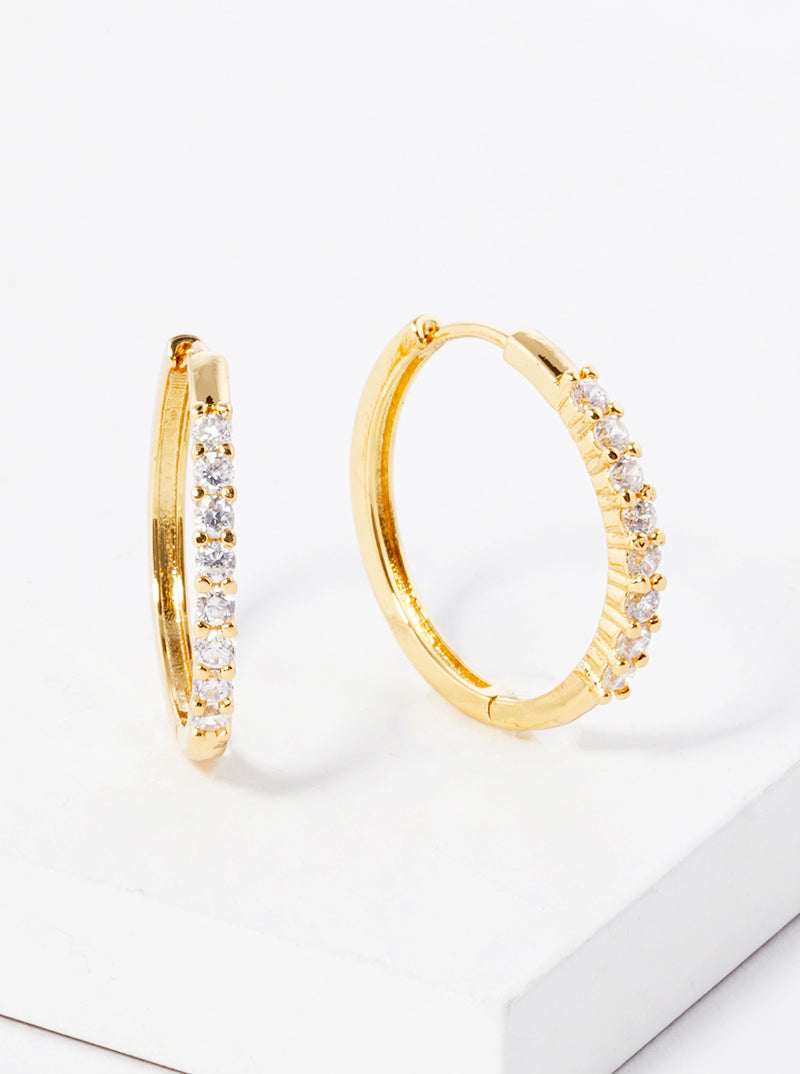 18K Gold Dipped 20mm CZ Pave Huggie Hoop Earrings