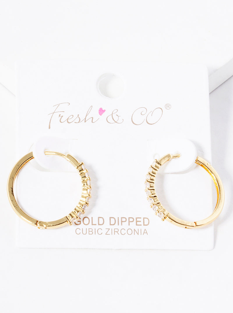18K Gold Dipped 20mm CZ Pave Huggie Hoop Earrings