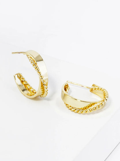 18K Gold Dipped 20mm Crossover Hoop Earrings