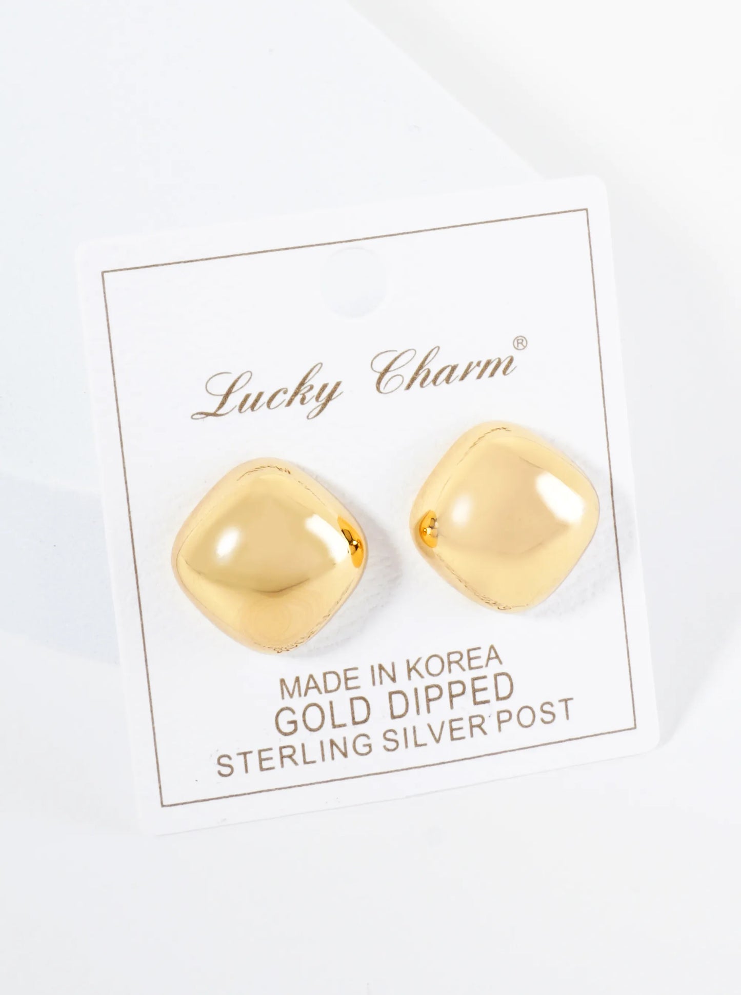 18K Gold Dipped 20mm Diamond Shape Button Stud Earrings